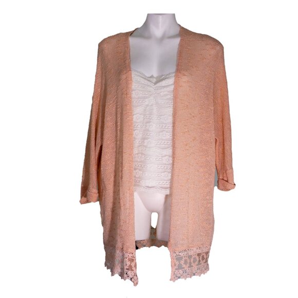 Forever 21 Peach Lace Hem Cardigan Size Large - Picture 2 of 5